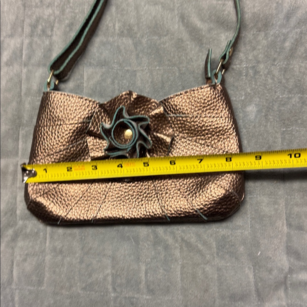 Jazzd Faux Leather Purse, Gold, Blue, Flower, Crossbody, Adjustable Strap - Picture 8 of 9